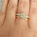 Antique Round Engagement Ring, Pear Diamond Cluster Vintage Bridal Set Forever For Love