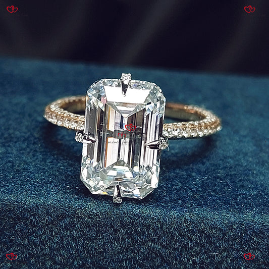 Emerald Cut Two Tone Forever One Engagement Ring