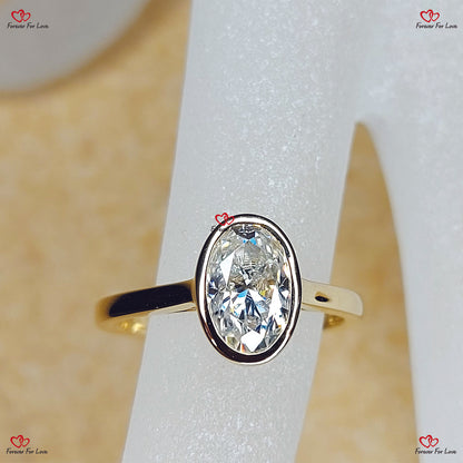 Oval Moissanite Engagement Ring in Solid Gold Solitaire Diamond Wedding Ring