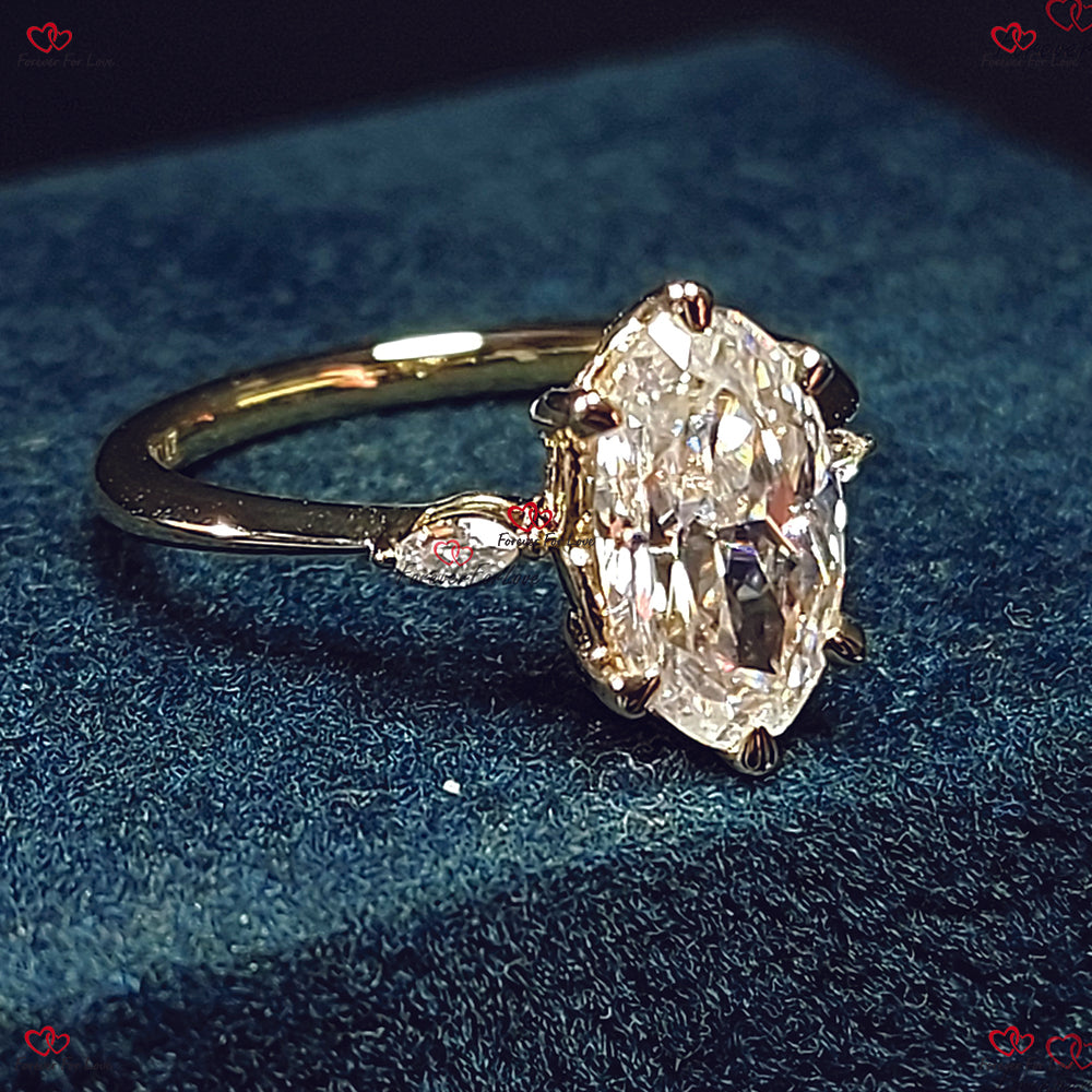 Bague de fiançailles vintage en or rose avec moissanite ovale et diamants taille marquise – Bague de promesse de mariage et de mariée unique