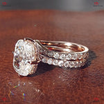 Unique Elongated Cushion Cut Moissanite Bridal Set – Crushed Ice Modern Vintage Engagement Ring in Solid Gold Forever For Love