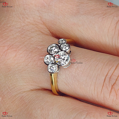 Unique Vintage Round Lab Grown Diamond Bubble Scatter Ring | Diamond Asymmetrical Conflict Free Diamond Bridal Set | Solid Gold Two Tone Ring