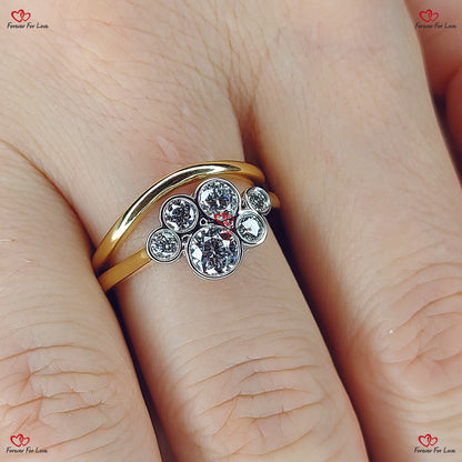 Unique Vintage Round Lab Grown Diamond Bubble Scatter Ring | Diamond Asymmetrical Conflict Free Diamond Bridal Set | Solid Gold Two Tone Ring