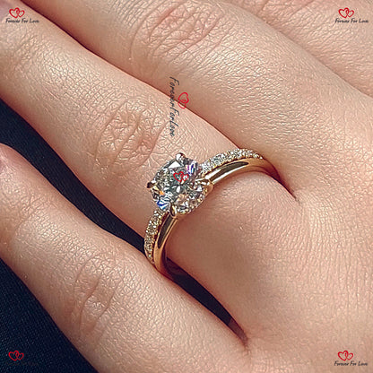 Bague de fiançailles en diamant taille ronde F VS1 0,5 créée en laboratoire | Bague en diamant rond | Ensemble de bagues de mariage créées en laboratoire | Bague de promesse | Cadeau pour elle | Forever For Love