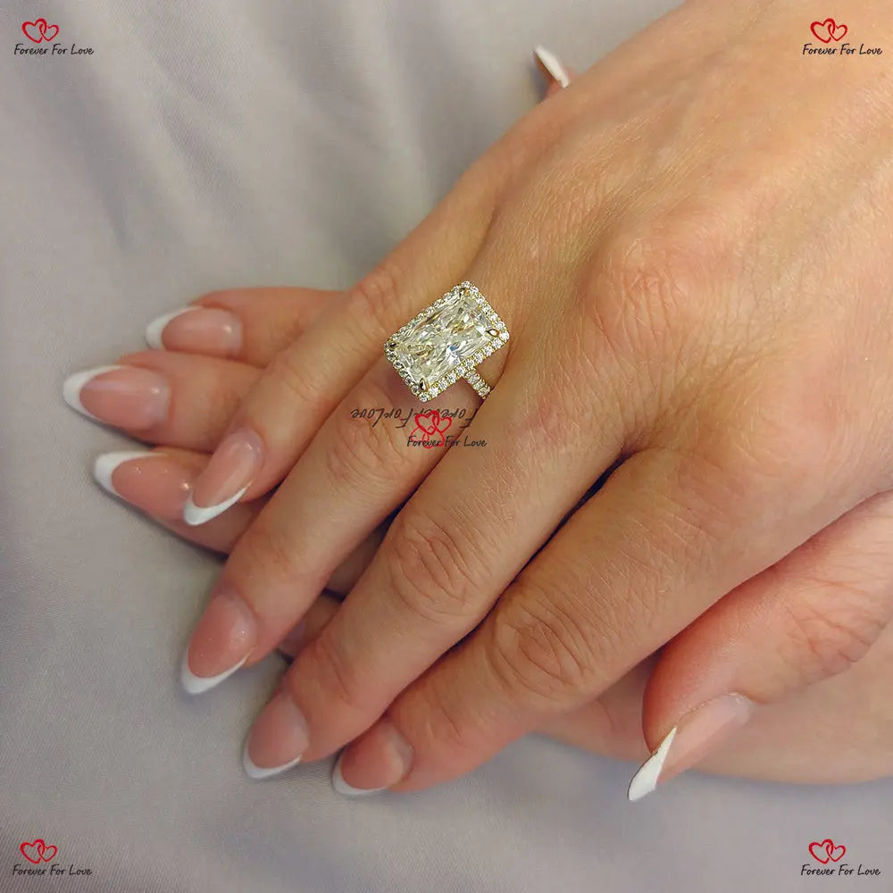 Radiant Cut Moissanite Engagement Ring |  Crushed Ice Halo | Modern Pave Proposal Ring Forever For Love