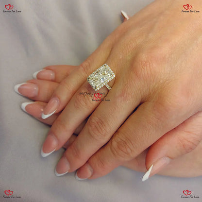 Radiant Cut Moissanite Engagement Ring |  Crushed Ice Halo | Modern Pave Proposal Ring Forever For Love