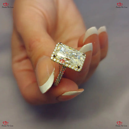 Radiant Cut Moissanite Engagement Ring |  Crushed Ice Halo | Modern Pave Proposal Ring Forever For Love