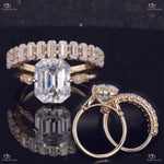 Emerald Cut Forever Moissanite Engagement Ring Set White Gold Forever For Love
