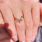 Oval Moissanite Engagement Ring Set in Vintage Yellow Gold Forever For Love