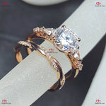 Antique Round Moissanite Engagement Ring Set with Pear Diamond Cluster in Rose Gold Forever For Love