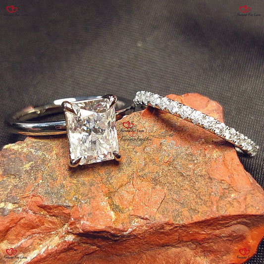 Radiant Cut Wedding Set in White Gold | Brilliant Cut Radiant Bridal Set | Moissanite Radiant Cut Bridal Set