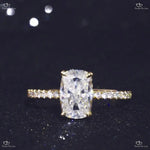 Elongated Crushed Ice Cushion Cut Moissanite Engagement Ring in Solid Gold Forever For Love