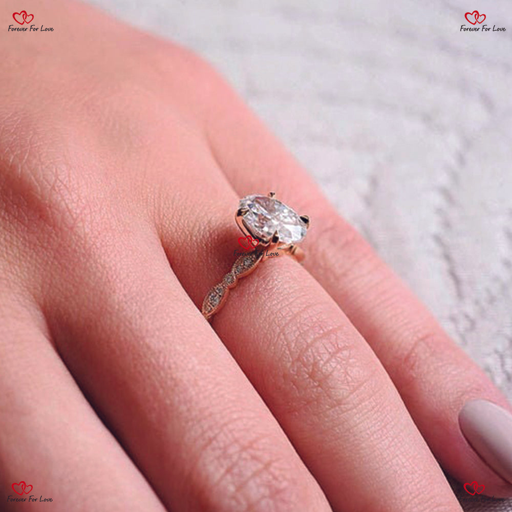 Bague de fiançailles Forever One en or rose avec moissanite ovale