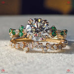 IGI Certified Vintage Lab Created Round Cut Diamond Cluster Ring with Emerald Cut Stones - Bridal Wedding Set Forever For Love