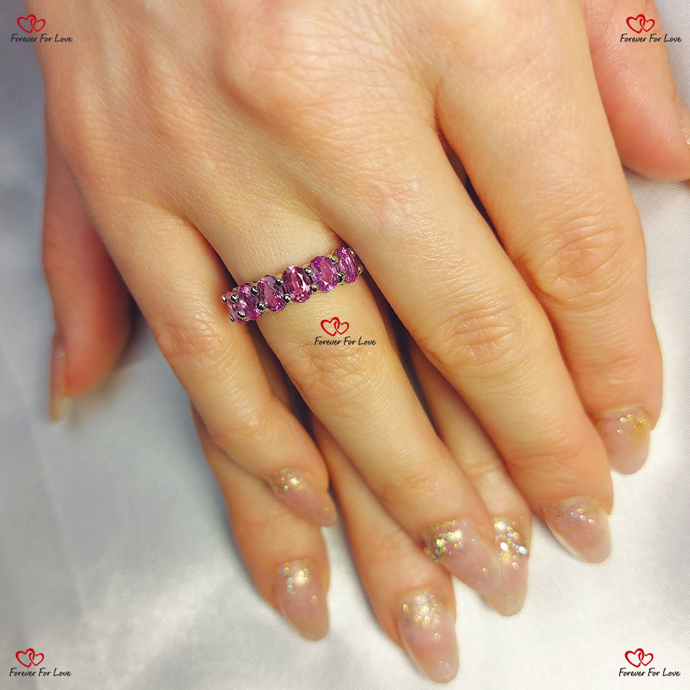 Natural Ceylon Pink Sapphire Eternity Band Ring in Solid Gold