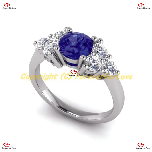 Bague de fiançailles en or blanc avec saphir bleu royal naturel