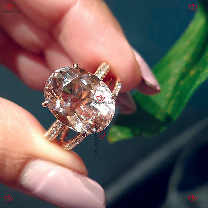 10 TCW Morganite Engagement Ring, Hidden Halo Diamonds