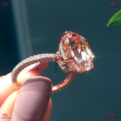 10 TCW Morganite Engagement Ring, Hidden Halo Diamonds