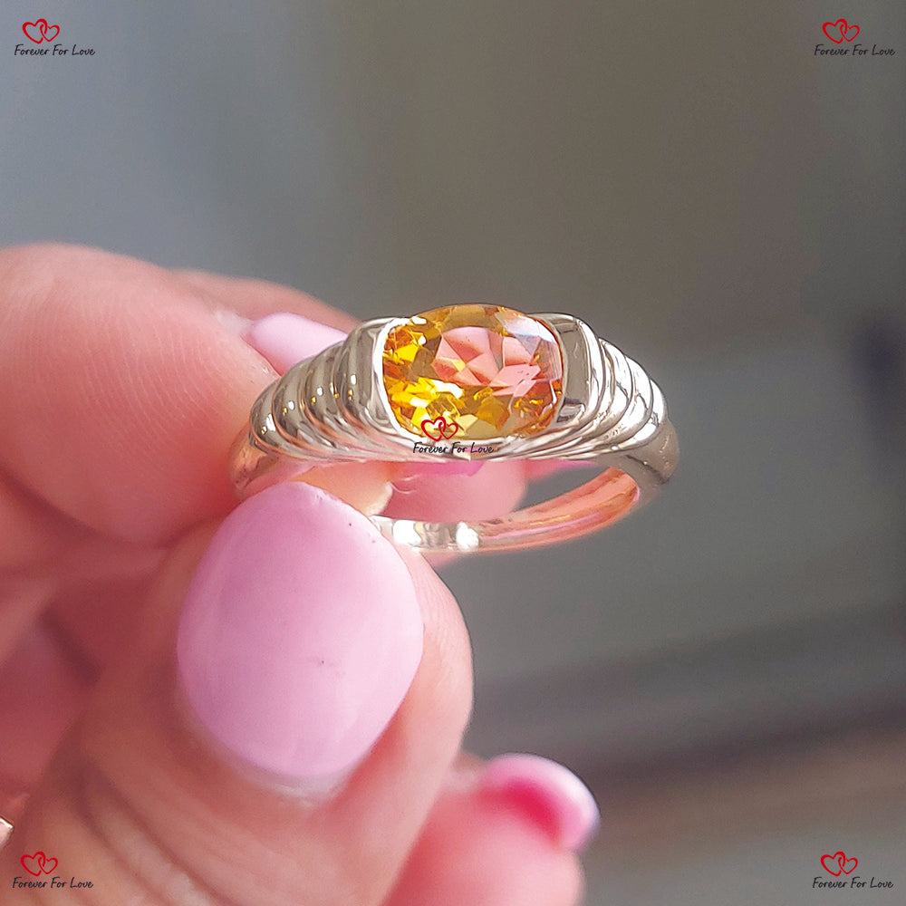 Bague chevalière en or massif avec pierre de naissance en citrine pour femme