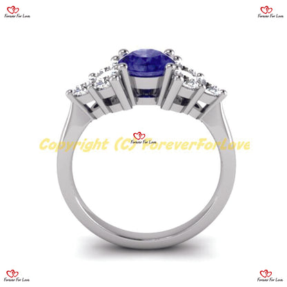 Natural Royal Blue Sapphire White Gold Engagement Ring