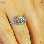 Vintage Cushion Cut Halo Moissanite Diamanite Engagement Ring in Yellow Gold | Forever Moissanite Forever For Love