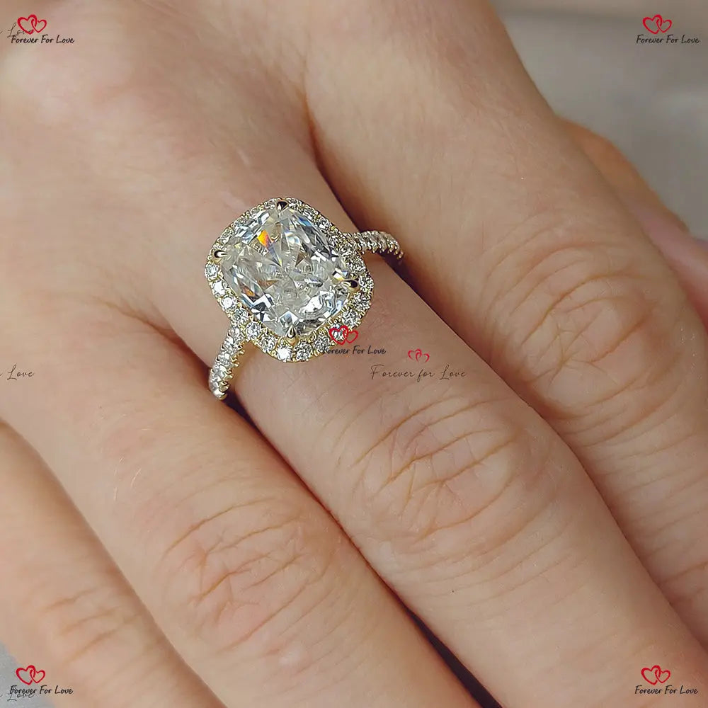 Hybrid Crushed Ice Cushion Cut Engagement Ring with Hidden Halo Forever For Love
