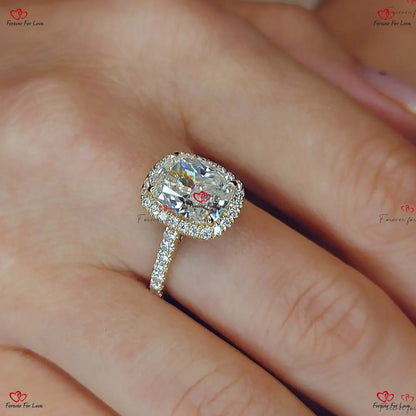 Hybrid Crushed Ice Cushion Cut Engagement Ring with Hidden Halo Forever For Love