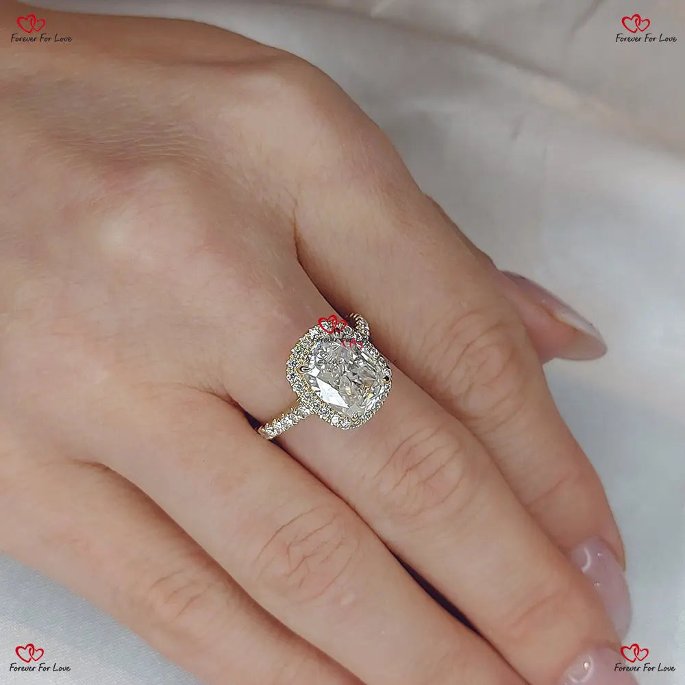 Hybrid Crushed Ice Cushion Cut Engagement Ring with Hidden Halo Forever For Love