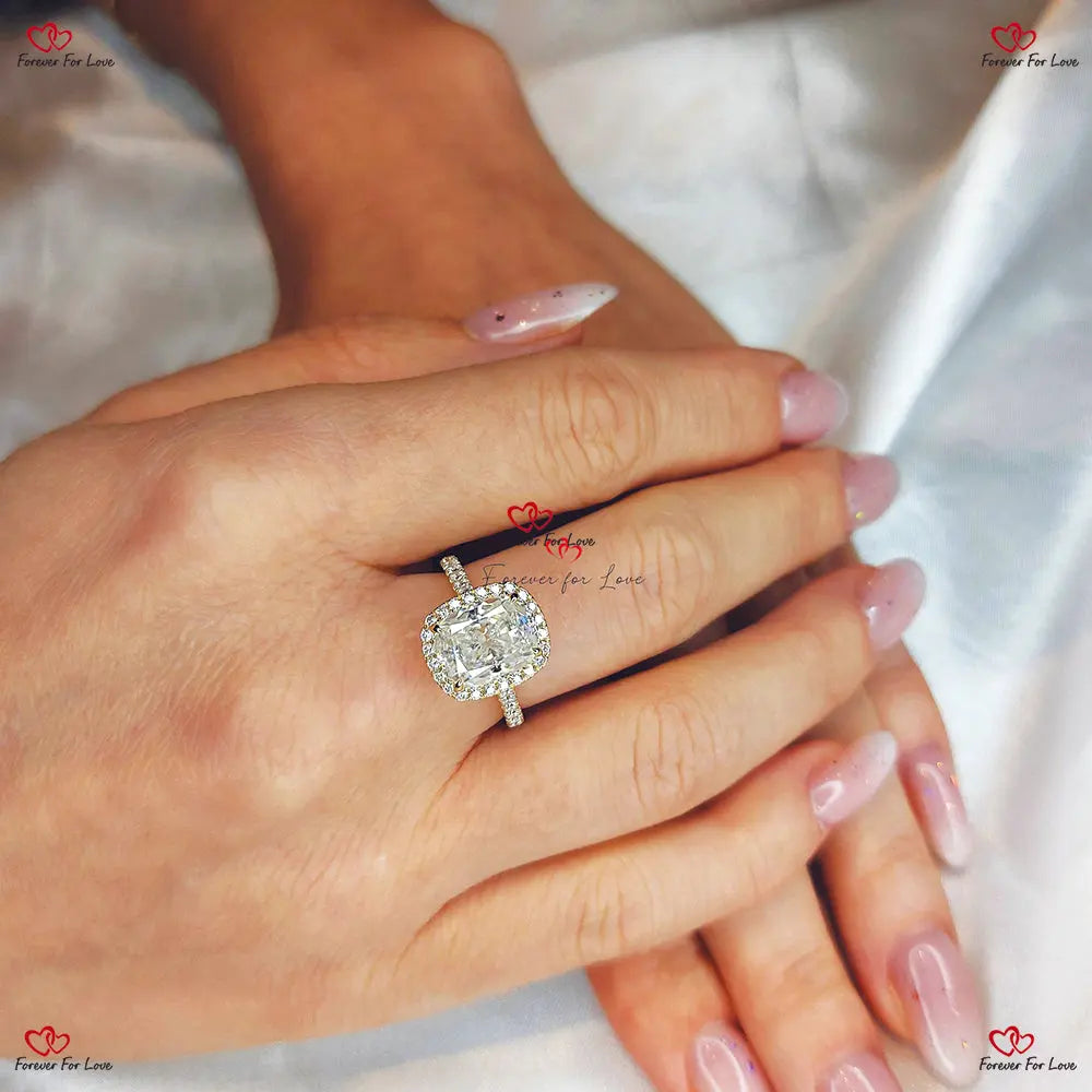 Hybrid Crushed Ice Cushion Cut Engagement Ring with Hidden Halo Forever For Love