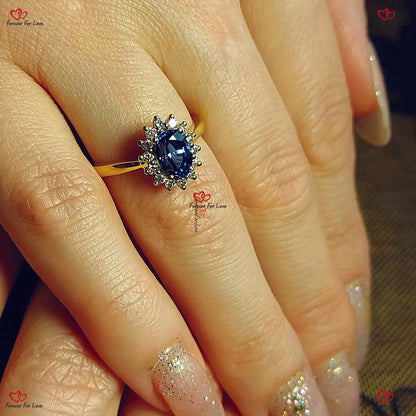 Oval Blue Sapphire Ring Oval Sapphire Diamond Ring Diana Engagement Ring with Sapphire and Diamonds Yellow Gold Forever For Love
