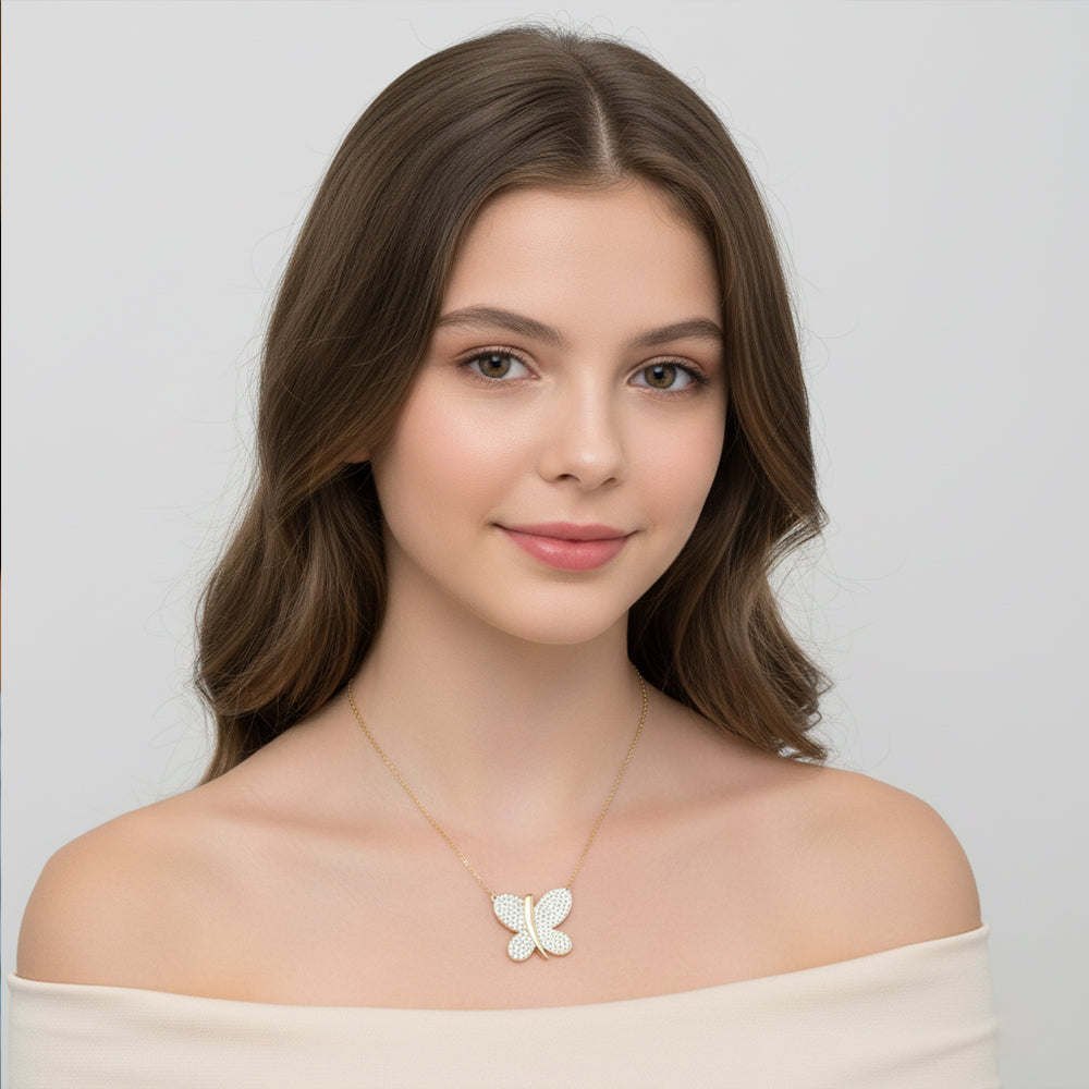 Golden Monarch Butterfly Pendant Necklace Forever For Love