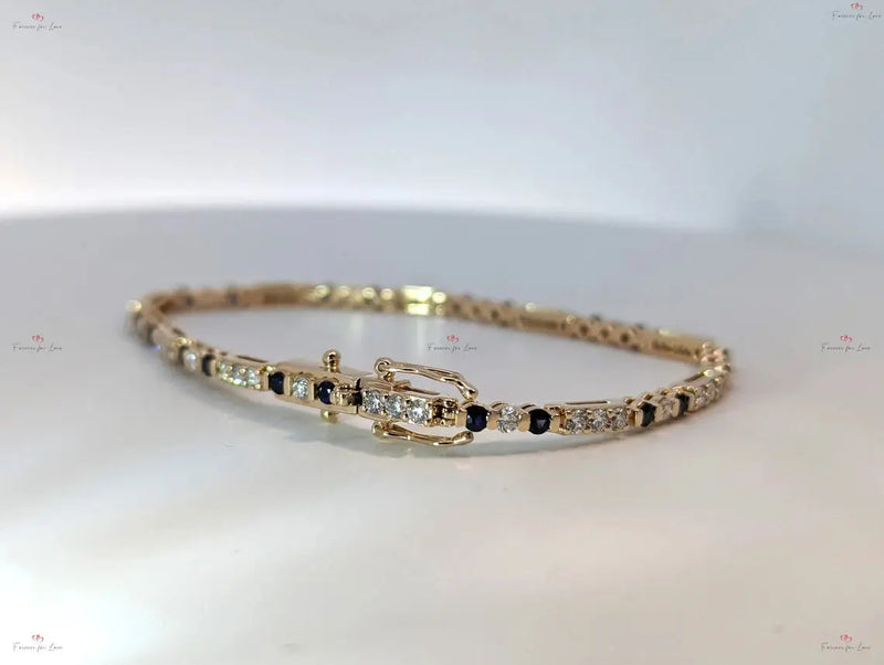 2MM 14K Gold Diamond and Sapphire Tennis Bracelet Forever For Love