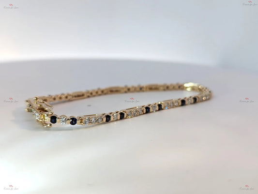 2MM 14K Gold Diamond and Sapphire Tennis Bracelet