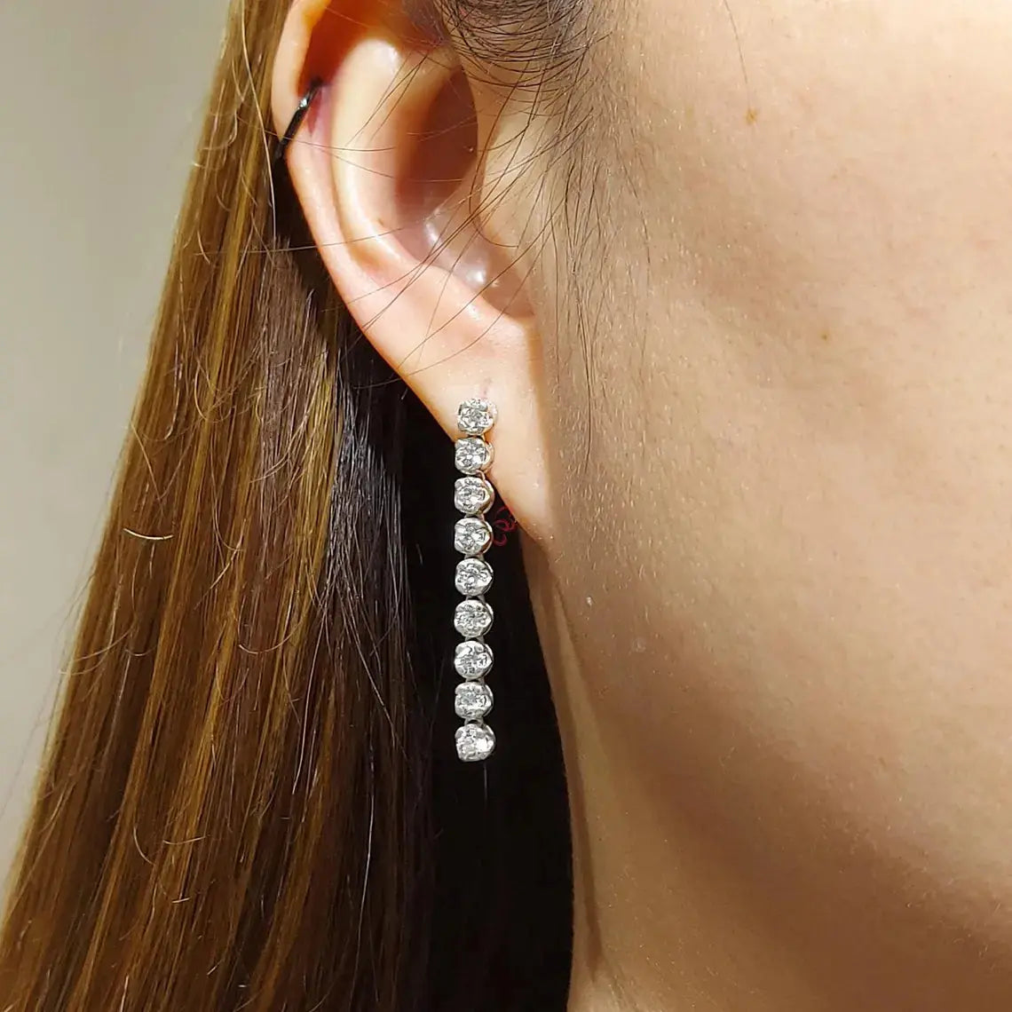 14k Gold and Diamond Dangle Earrings | 3mm Dangling Diamonds Forever For Love