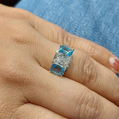 2Ct Radiant Trilogy Lab Diamond Ring with Blue Topaz Forever For Love
