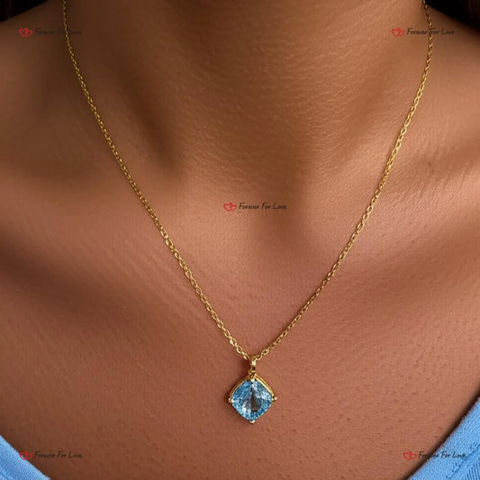 Ocean Dream | 4 Carat Cushion-Cut Aquamarine Pendant Necklace Forever For Love