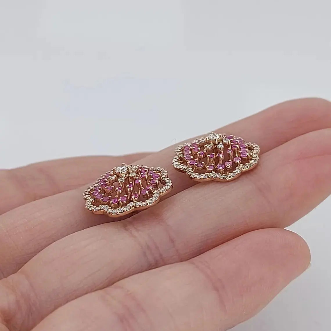 Pink Sapphire & Natural Diamond Stud Earrings Forever For Love