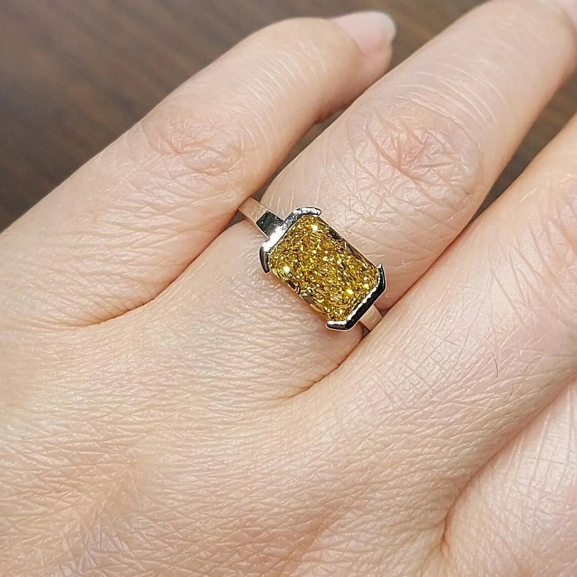 Lab Grown Yellow Cushion Cut Diamond Engagement Ring Forever For Love