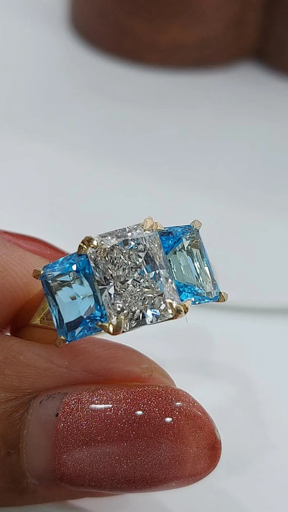 2Ct Radiant Trilogy Lab Diamond Ring with Blue Topaz Forever For Love
