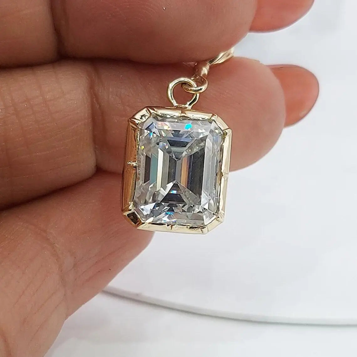 4 Ct Emerald Cut Moissanite Pear Pendant Necklace Forever For Love