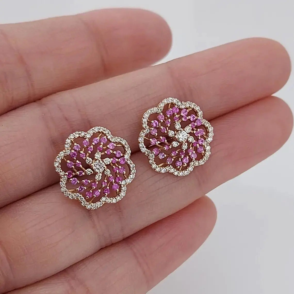Pink Sapphire & Natural Diamond Stud Earrings Forever For Love