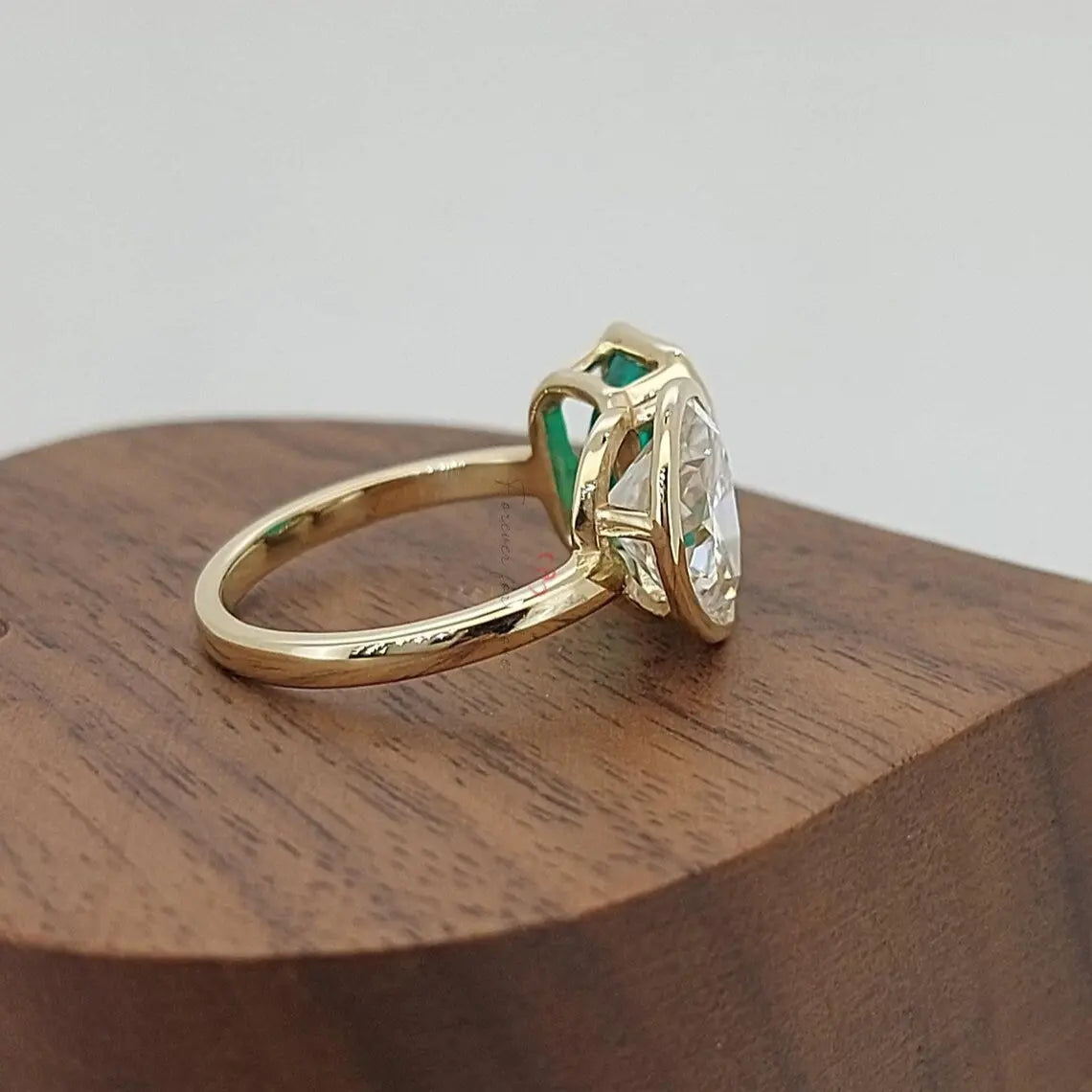 Dainty Emerald & Baguette Diamond Two Stone Ring Forever For Love