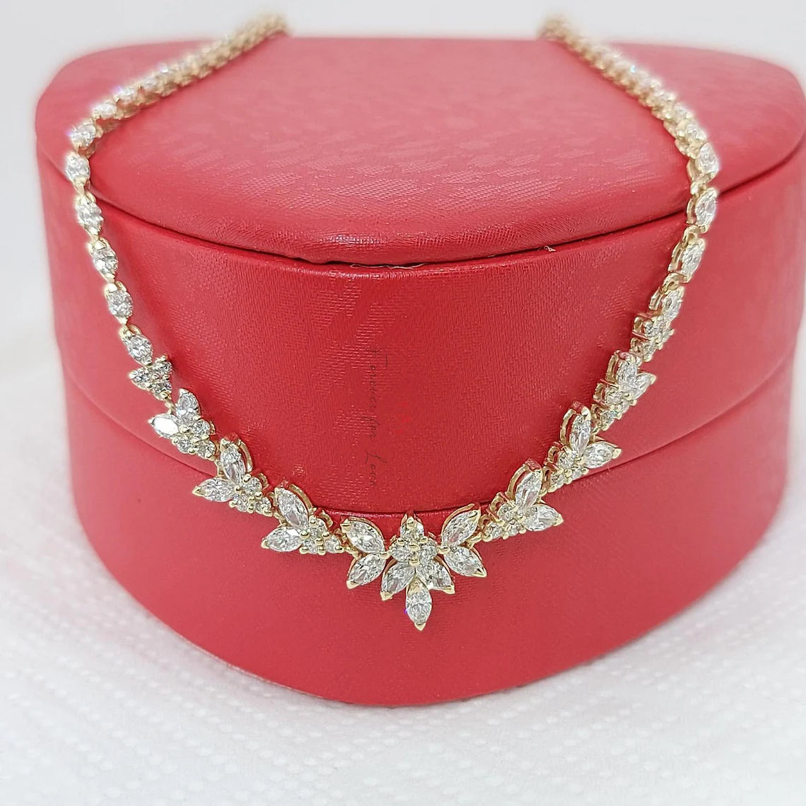 Eternal Bloom | Gold Diamond Marquise Cluster Necklace – Wedding & Anniversary Gift Forever For Love