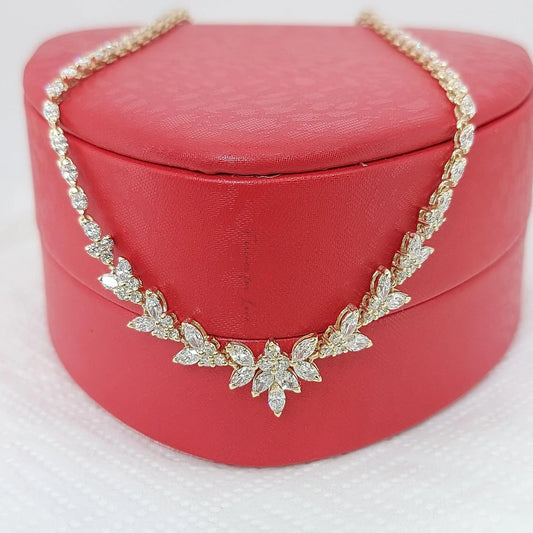 Eternal Bloom | Gold Diamond Marquise Cluster Necklace – Wedding & Anniversary Gift Forever For Love