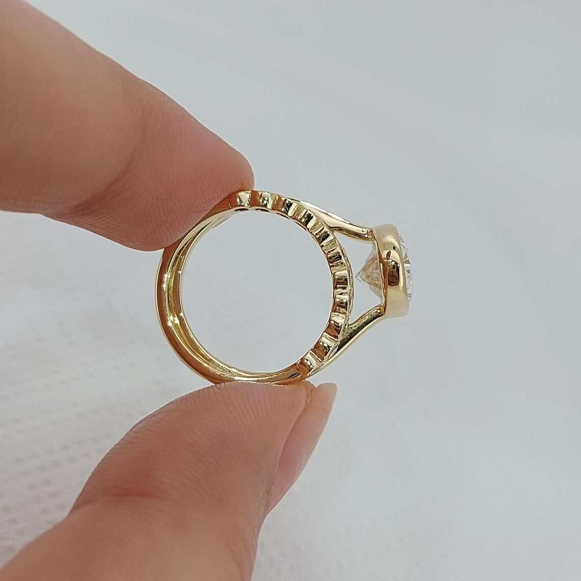 3.1Ct D VVS1 Oval Cut Lab Grown Bezel Diamond Bridal Set Forever For Love