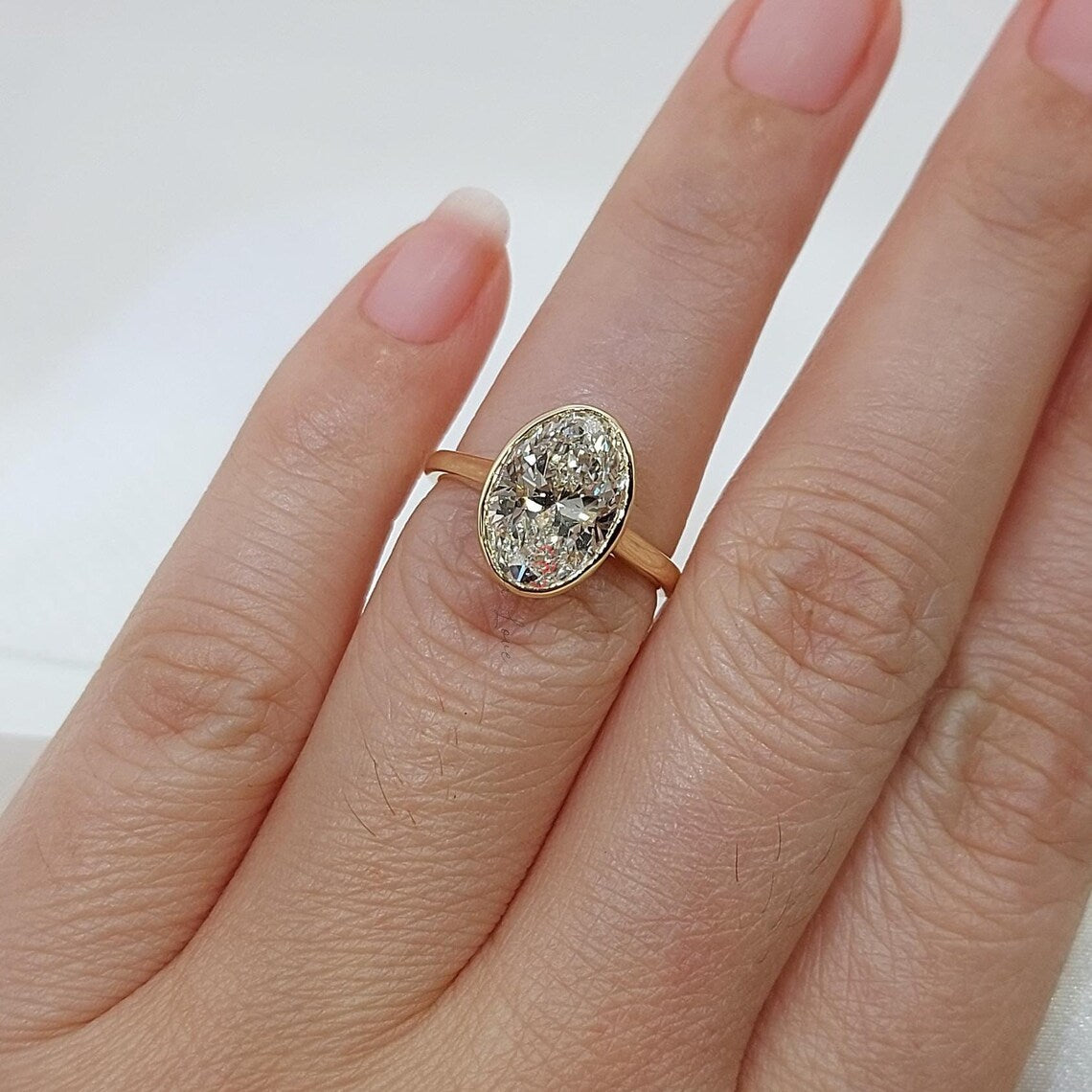 3 Carat D VVS1 Oval Lab Grown Diamond Bezel Engagement Ring Forever For Love