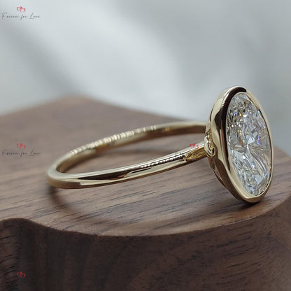 1.59Ct D VVS2 Oval Cut Lab Grown Diamond Bezel Set Solitaire Engagement Ring Forever For Love