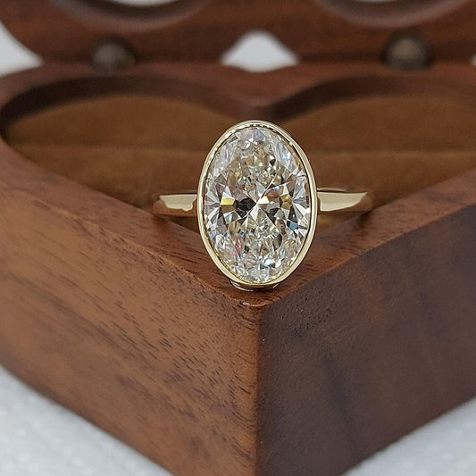 3 Carat D VVS1 Oval Lab Grown Diamond Bezel Engagement Ring Forever For Love