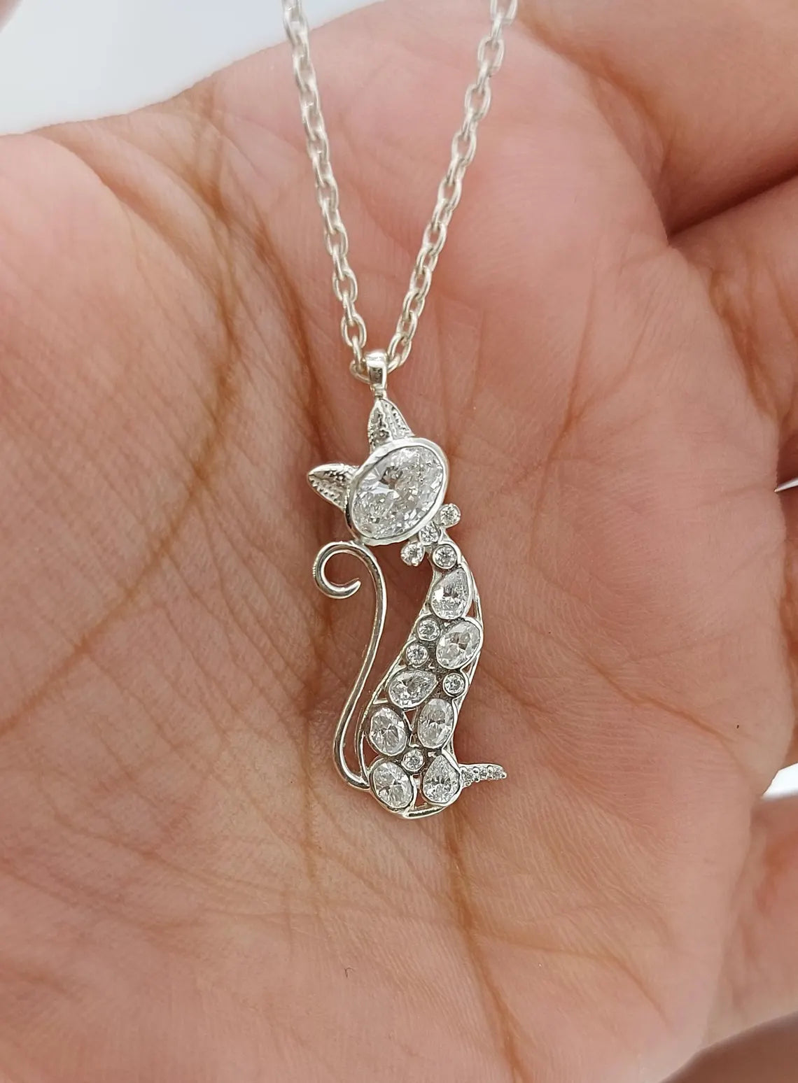 Dainty Diamond Cat Necklace - Minimalist Kitty Pendant Forever For Love