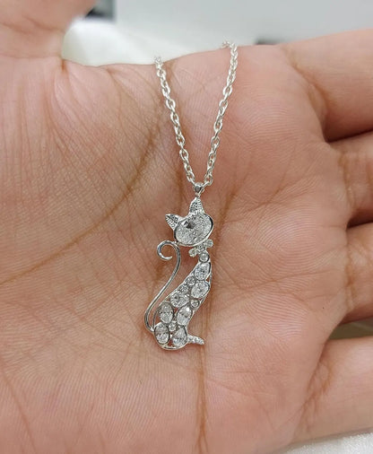 Dainty Diamond Cat Necklace - Minimalist Kitty Pendant Forever For Love